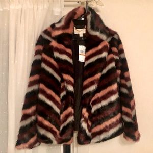Michael Kors Statement Fur Coat pink/black stripe
